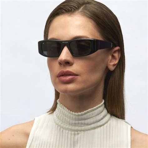 prada pr 20ws 1ab5s0|Prada PR 20WS 1AB5S0 Black Plastic Rectangle Sunglasses .